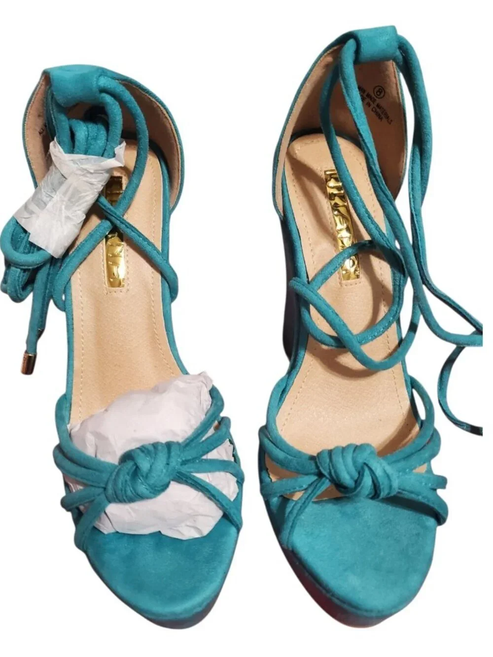 Lioliana Suede Lace-Up Platform Wedge Sandals Teal Blue Size 8